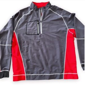 FOOTJOY Men's Wind Shell Mid-Layer 1/2 1/4 Zip, Red/Grey Long Sleeve Golf XL